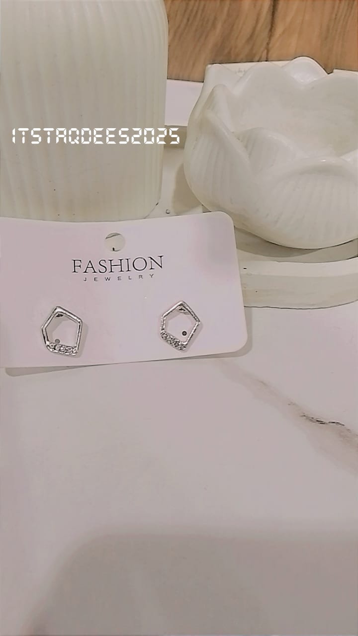 Silver Hexagonal Stud Earrings
