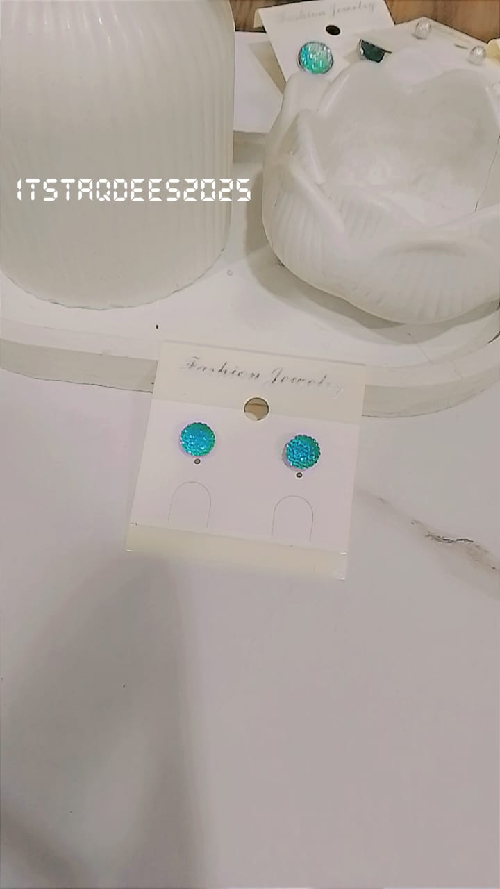 Teal Glitter Stud Earrings