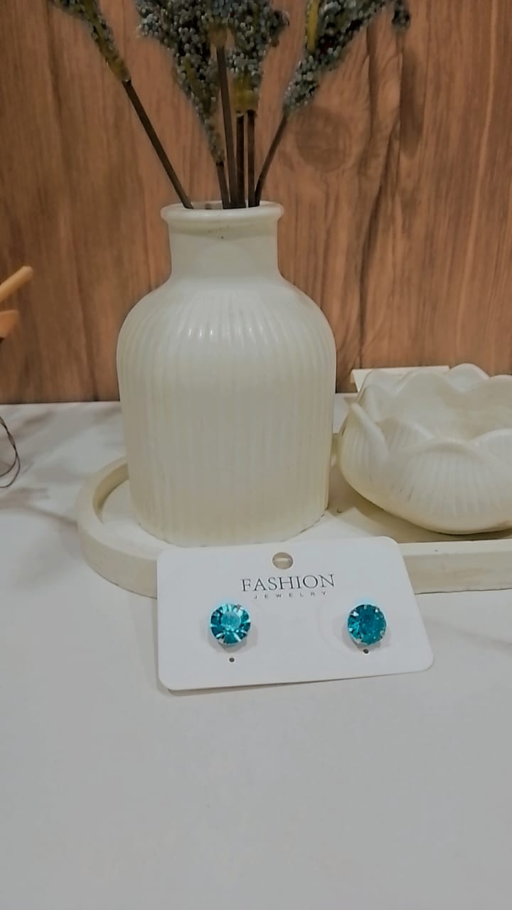 Round Blue Gemstone Stud Earrings